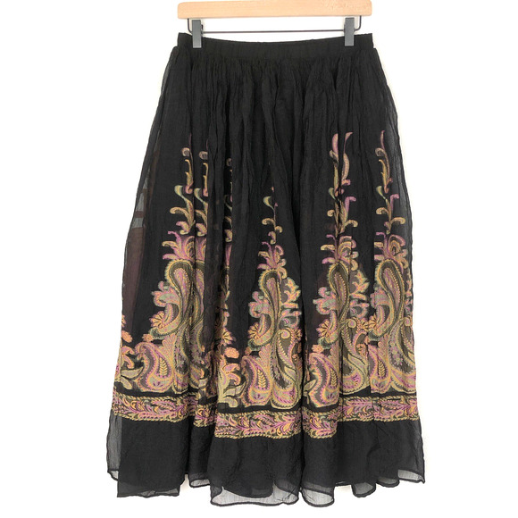 COLDWATER CREEK Midi Skirt Sz S Black Sheer Layered Paisley Whimsigoth Vamp‎ EUC - Picture 1 of 9